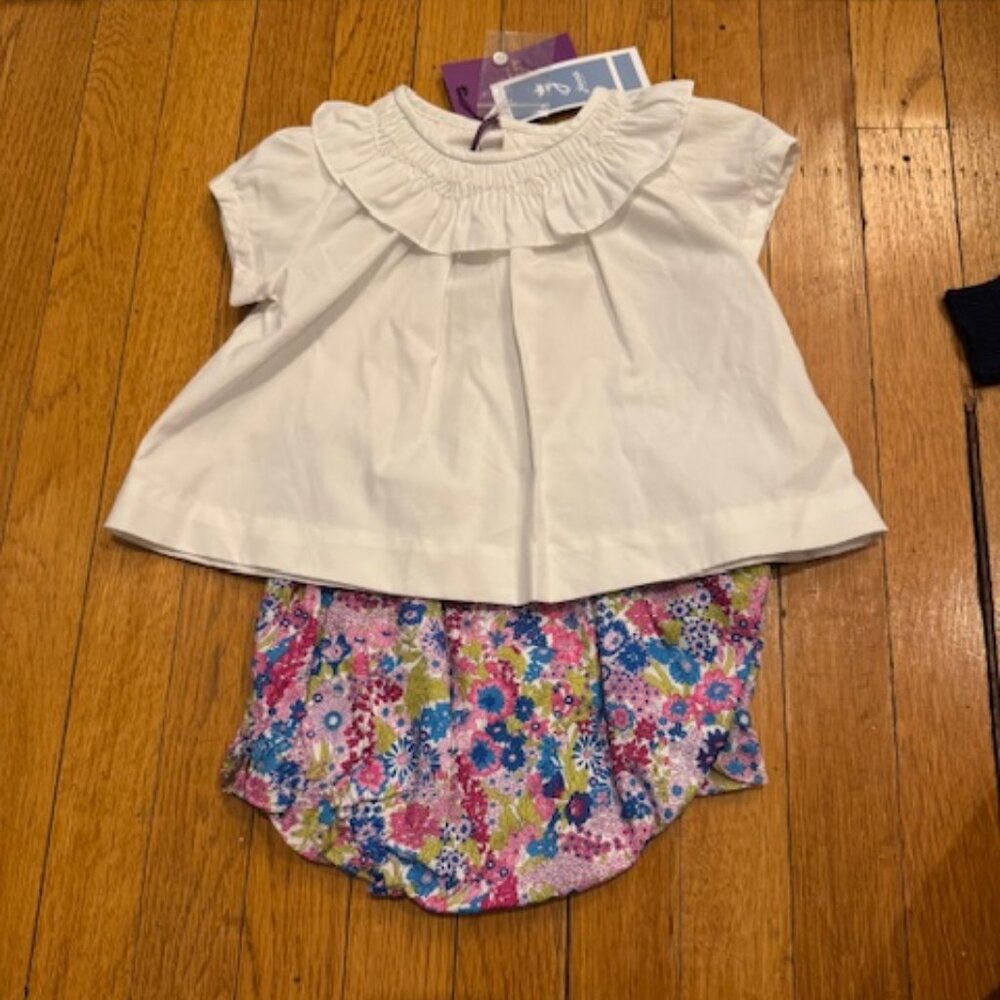 NWT Girls Jacadi Bloomer and Ruffle Blouse Ensemble Sz 12 mo